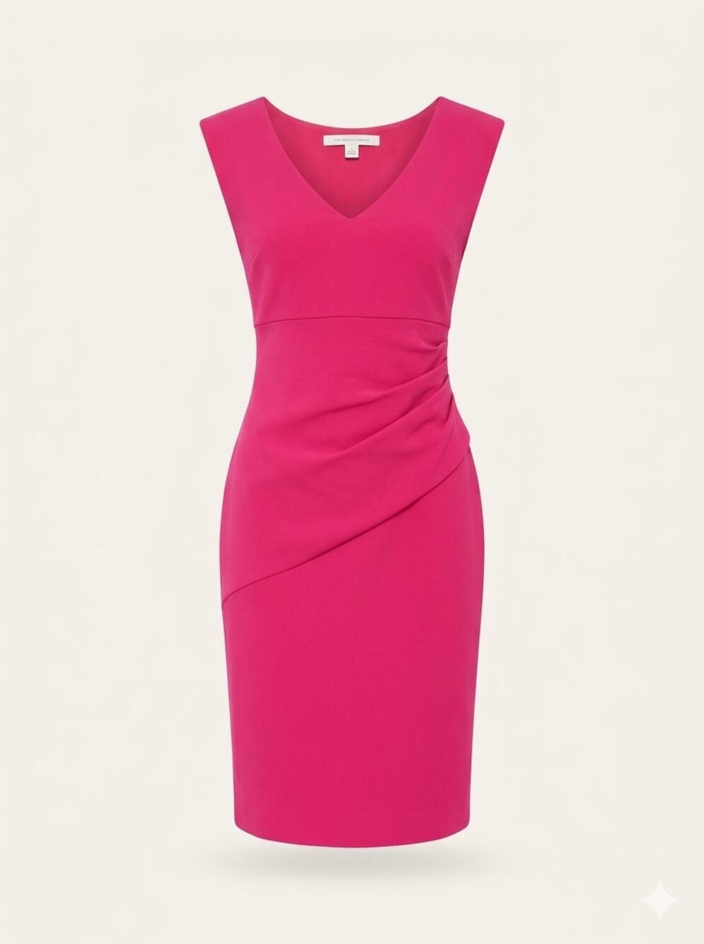 546 Diane von Furstenberg Pink Bevin Ruched Sheath V-Neck Midi Dress Size 4